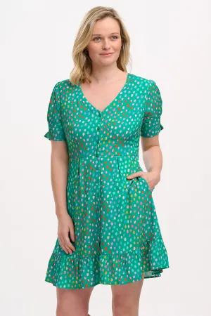 Marigold Mini Dress - Green. Rainbow Pebbles