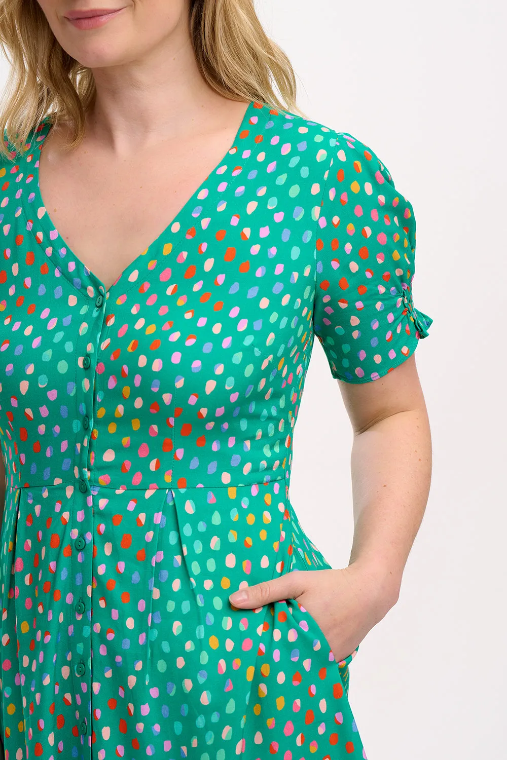 Marigold Mini Dress - Green. Rainbow Pebbles