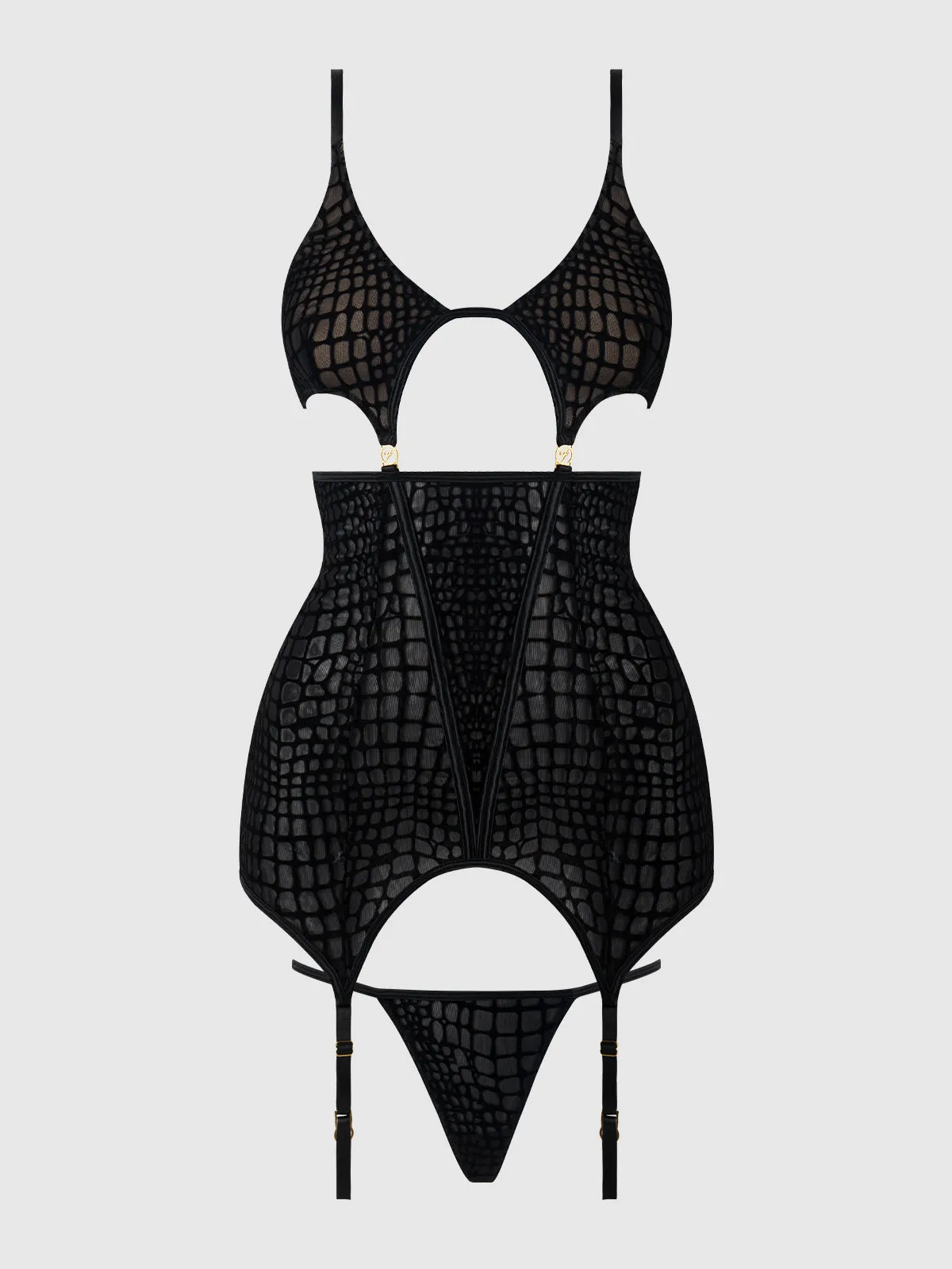 Medusa Snake Velvet Burnout Gartered Chemise & G-String