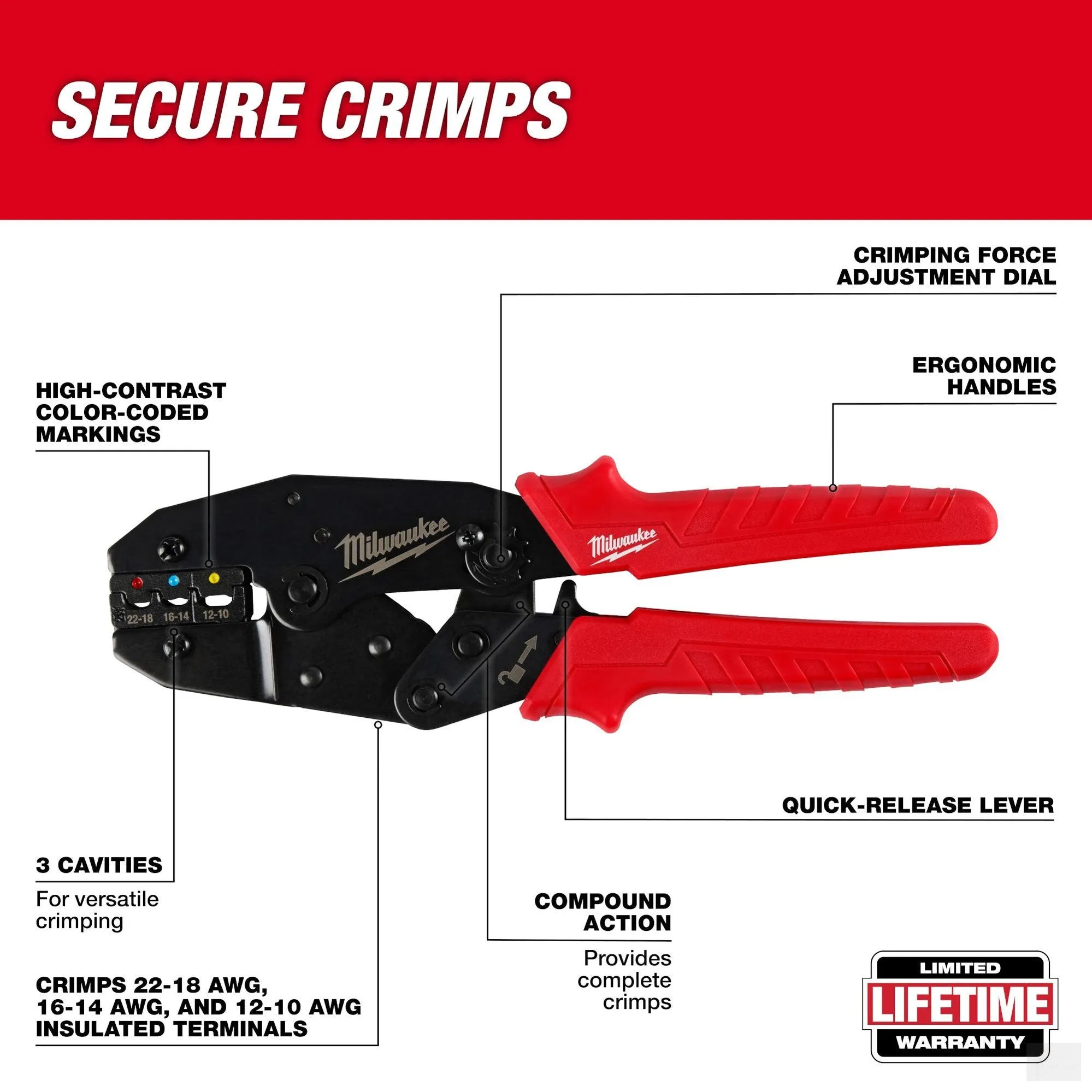 Milwaukee Ratcheting Insulated Terminals Crimper (48-22-3084)