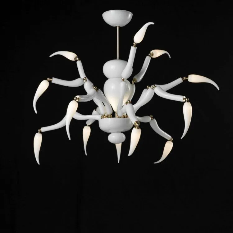 Modern White Glass Spider Chandelier
