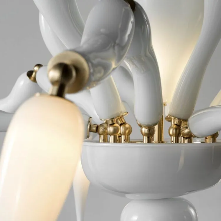 Modern White Glass Spider Chandelier