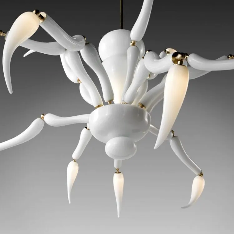 Modern White Glass Spider Chandelier