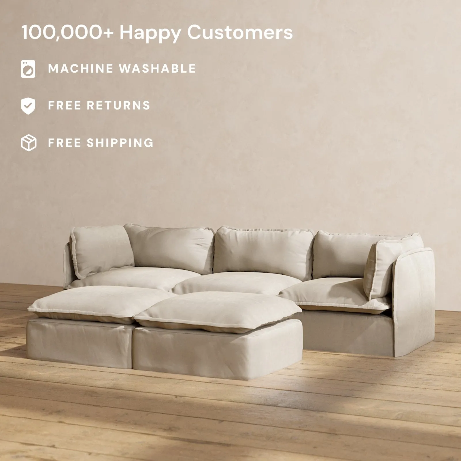 Modular Performance 3-Seater   Bench Ottoman in Dune | Deluxe Blend