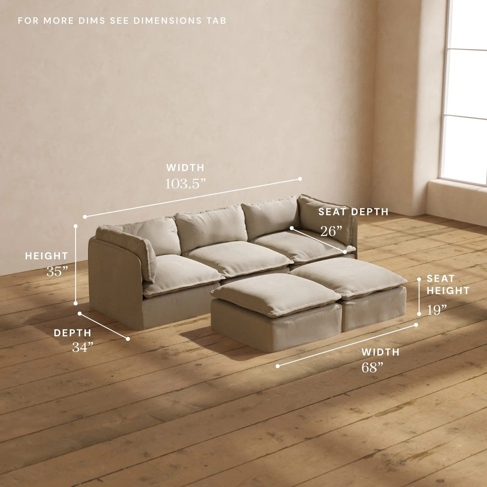 Modular Performance 3-Seater   Bench Ottoman in Dune | Deluxe Blend
