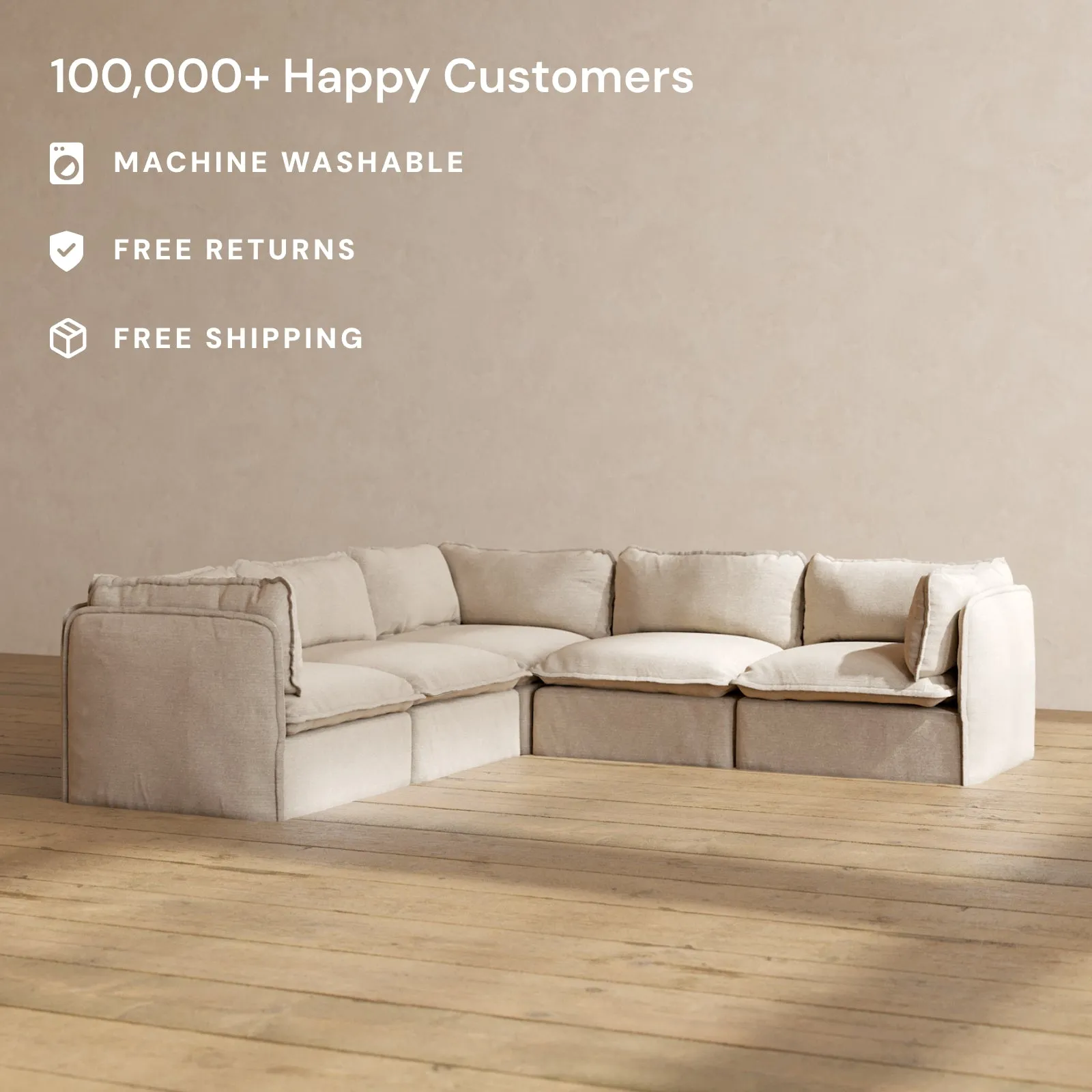 Modular Performance 5-Seater Corner Sectional in Oat | Relaxed Blend