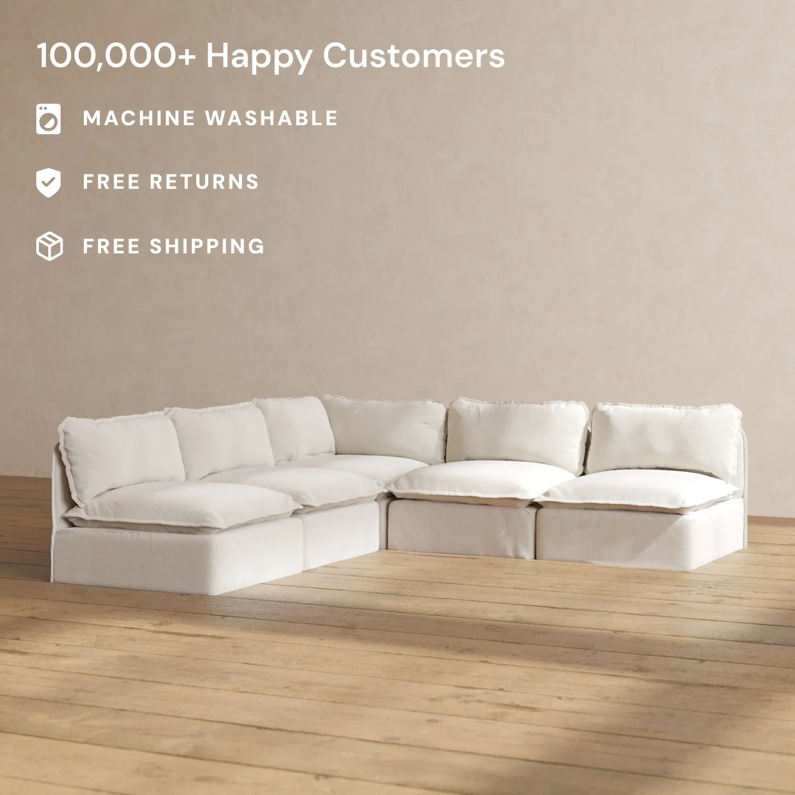 Modular Performance 5-Seater Open-Ends Corner Sectional in Flour | Deluxe Blend
