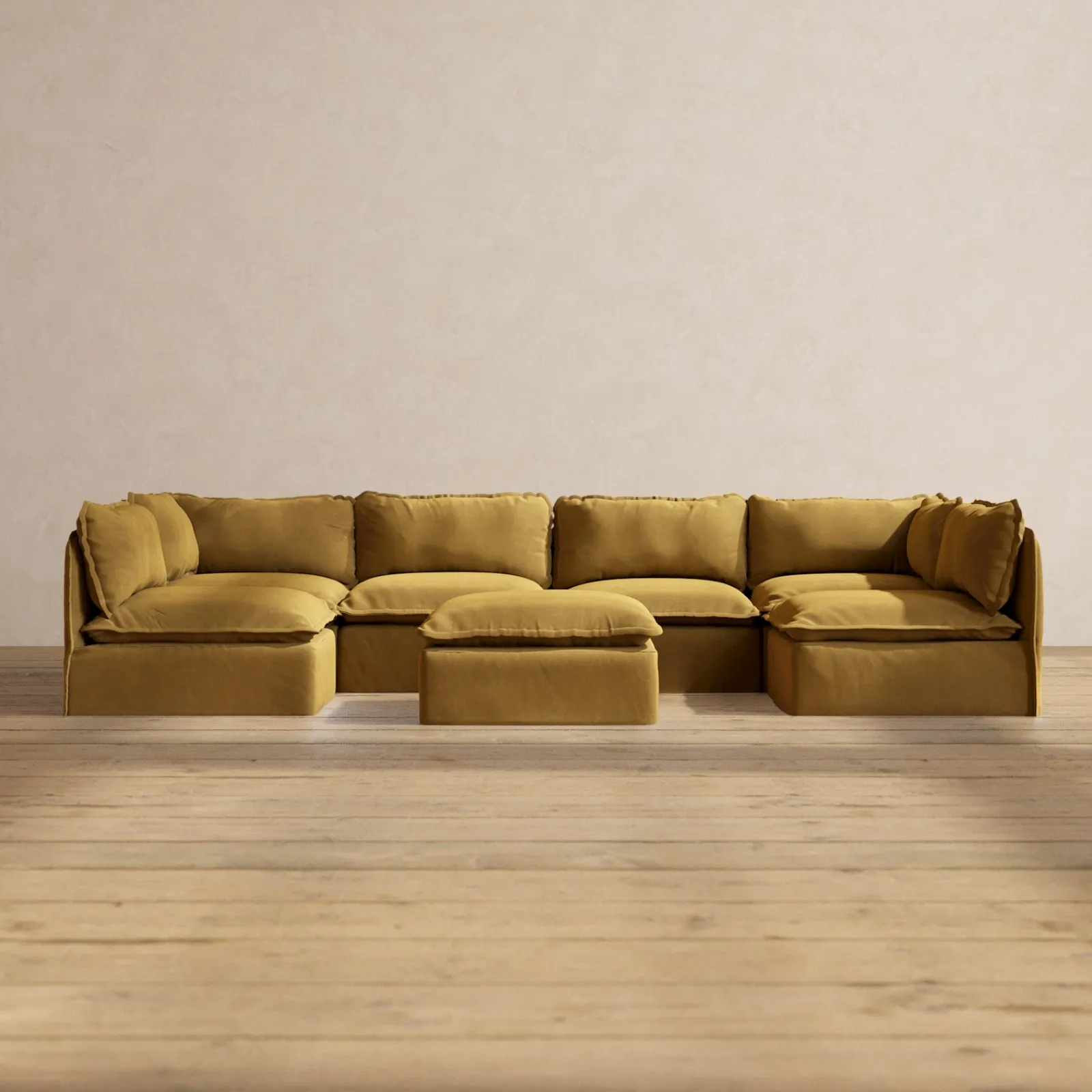 Modular Performance 6-Seater Open-Ends U-Sectional   Ottoman in Toffee | Deluxe Blend