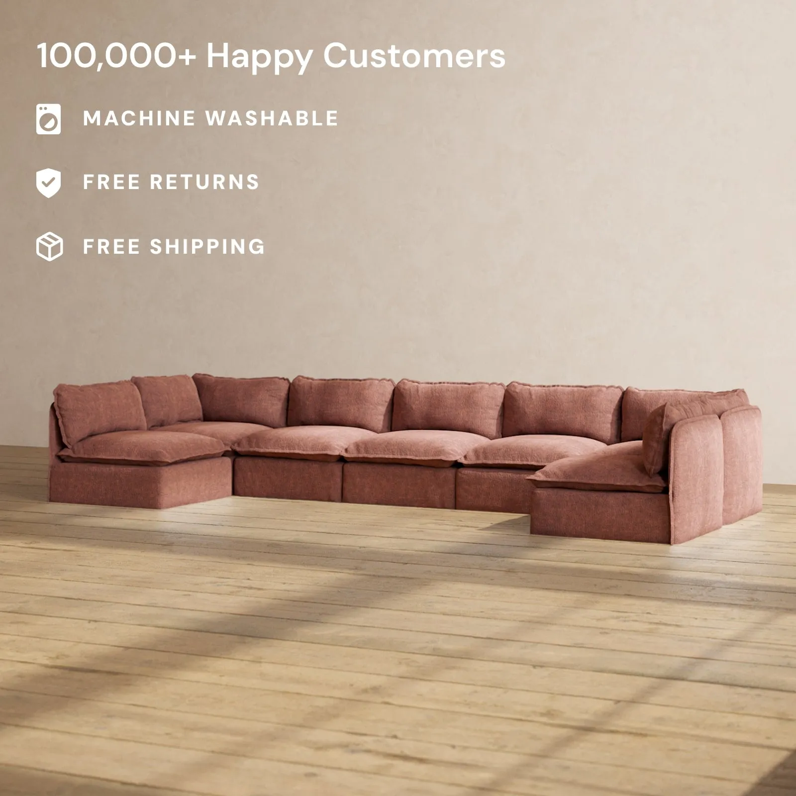 Modular Performance 7-Seater Open-Ends U-Sectional in Chestnut | Deluxe Blend