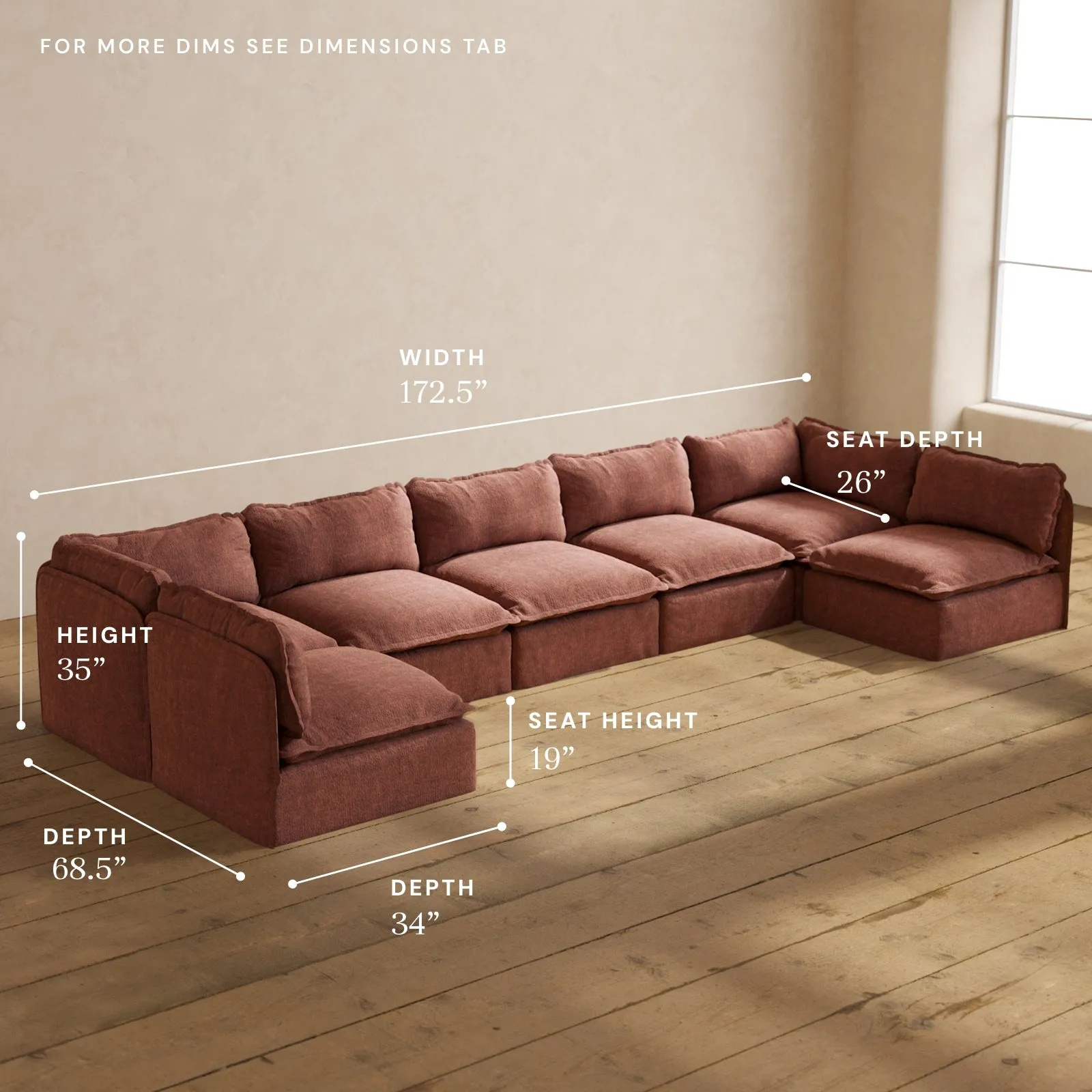 Modular Performance 7-Seater Open-Ends U-Sectional in Chestnut | Deluxe Blend