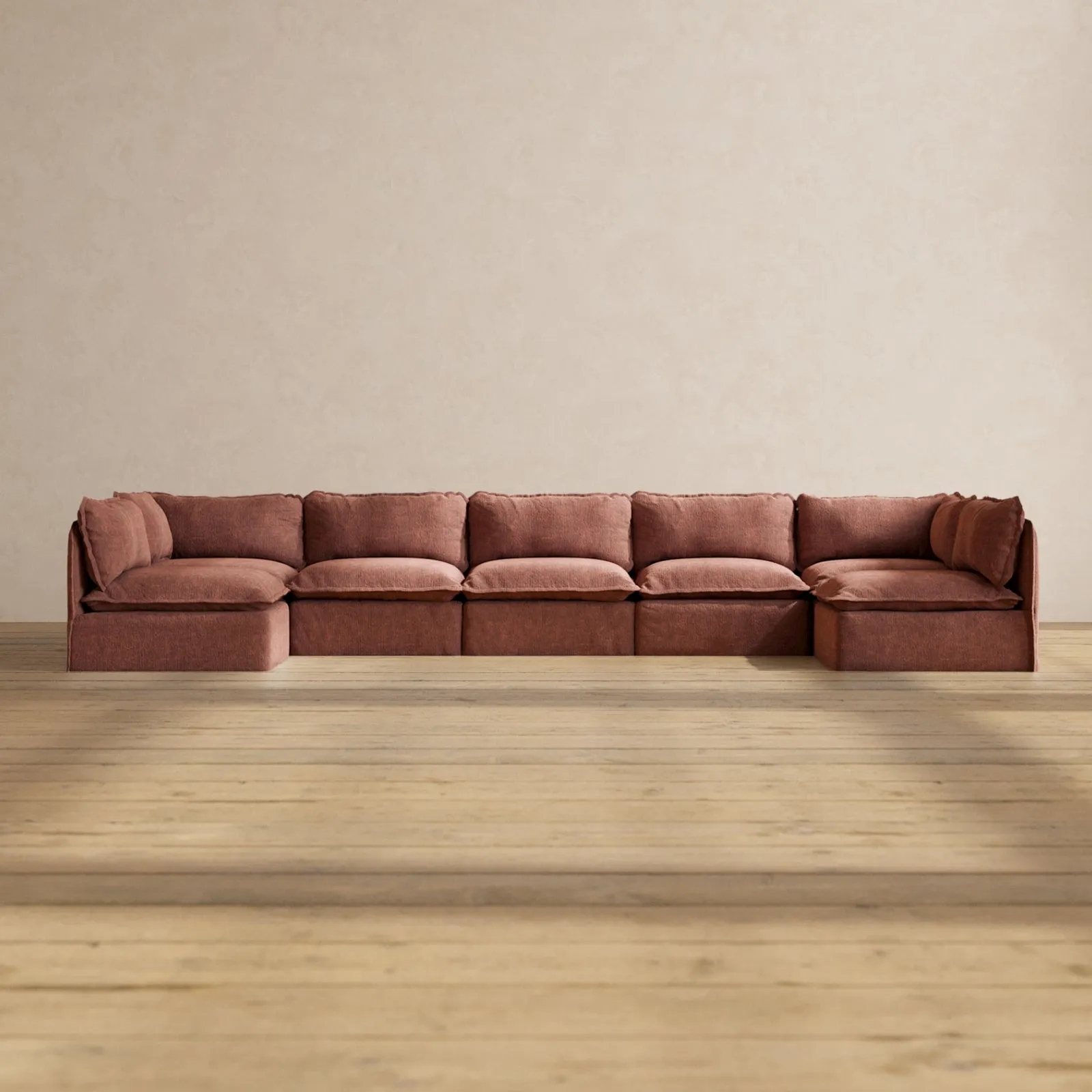 Modular Performance 7-Seater Open-Ends U-Sectional in Chestnut | Deluxe Blend