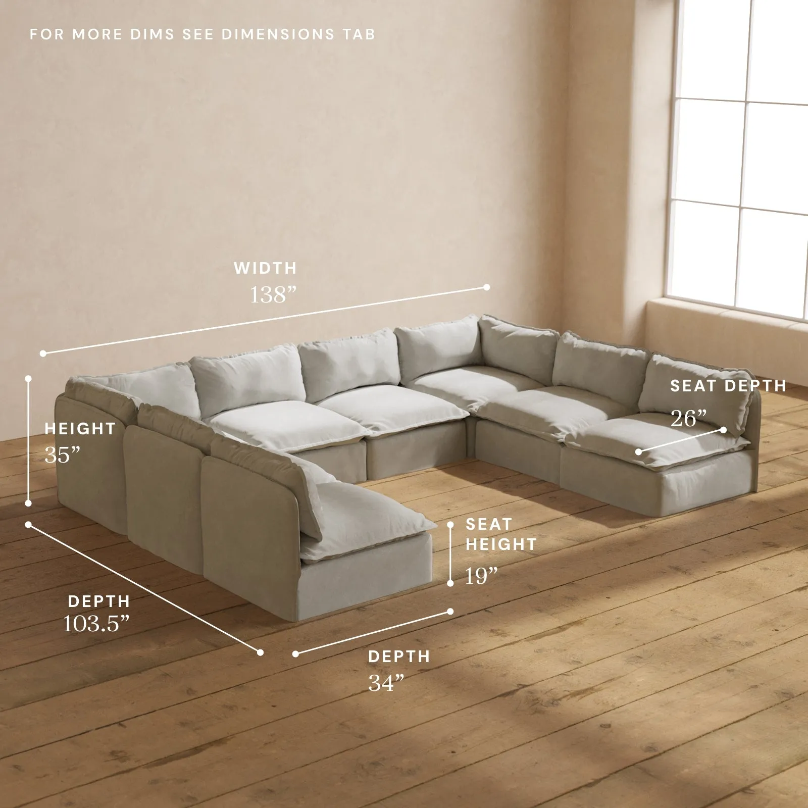 Modular Performance 8-Seater Open-Ends U-Sectional in Cloud | Relaxed Blend