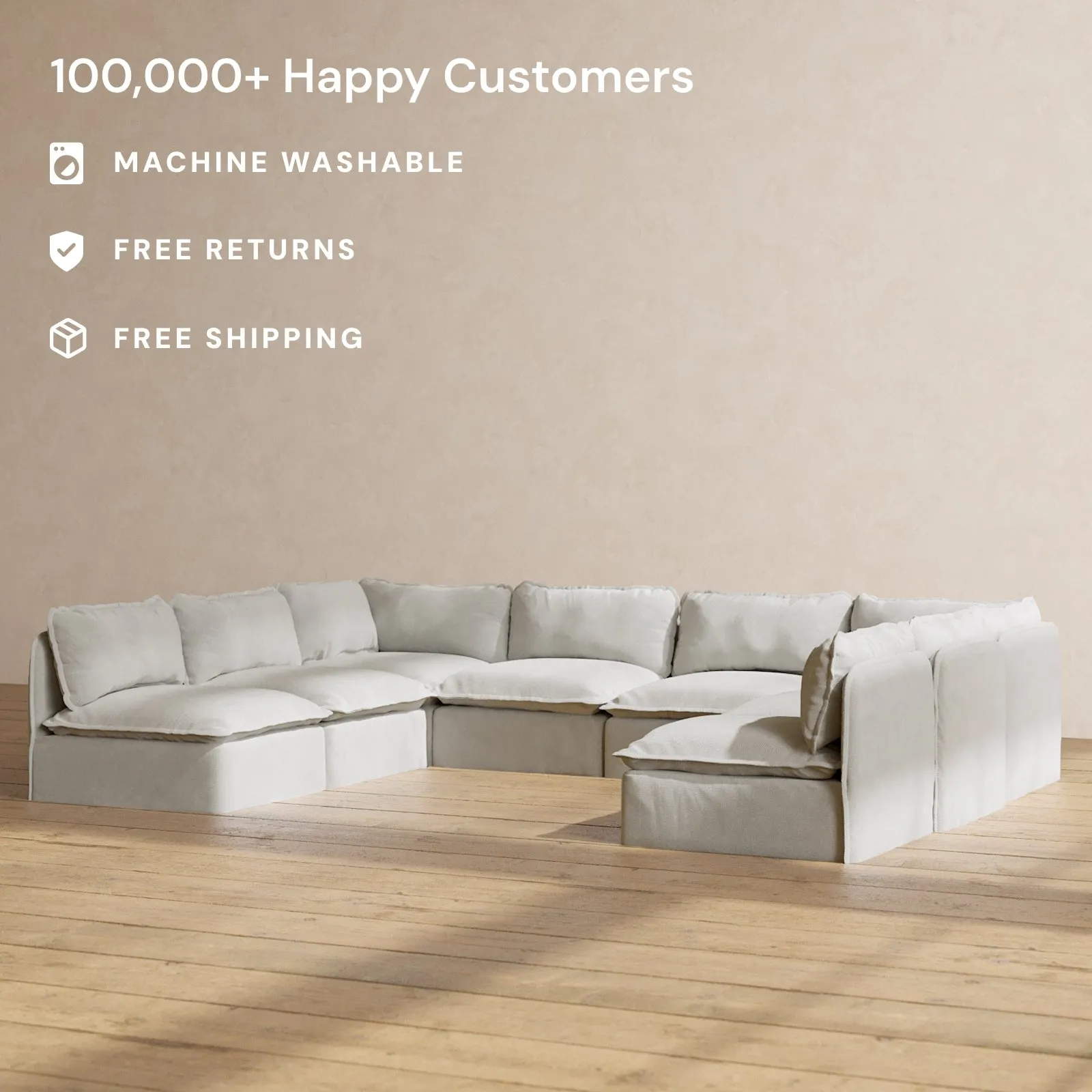 Modular Performance 8-Seater Open-Ends U-Sectional in Cloud | Relaxed Blend