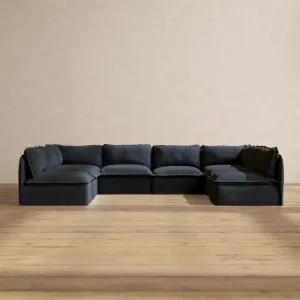 Modular Performance 8-Seater Open-Ends U-Sectional in Indigo | Relaxed Blend