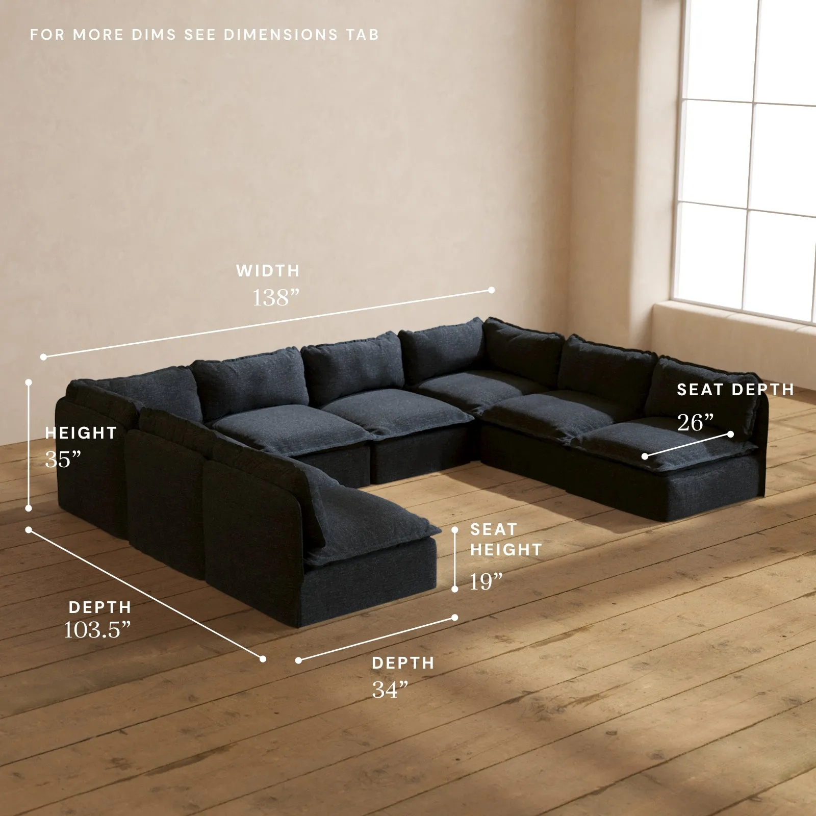 Modular Performance 8-Seater Open-Ends U-Sectional in Indigo | Relaxed Blend