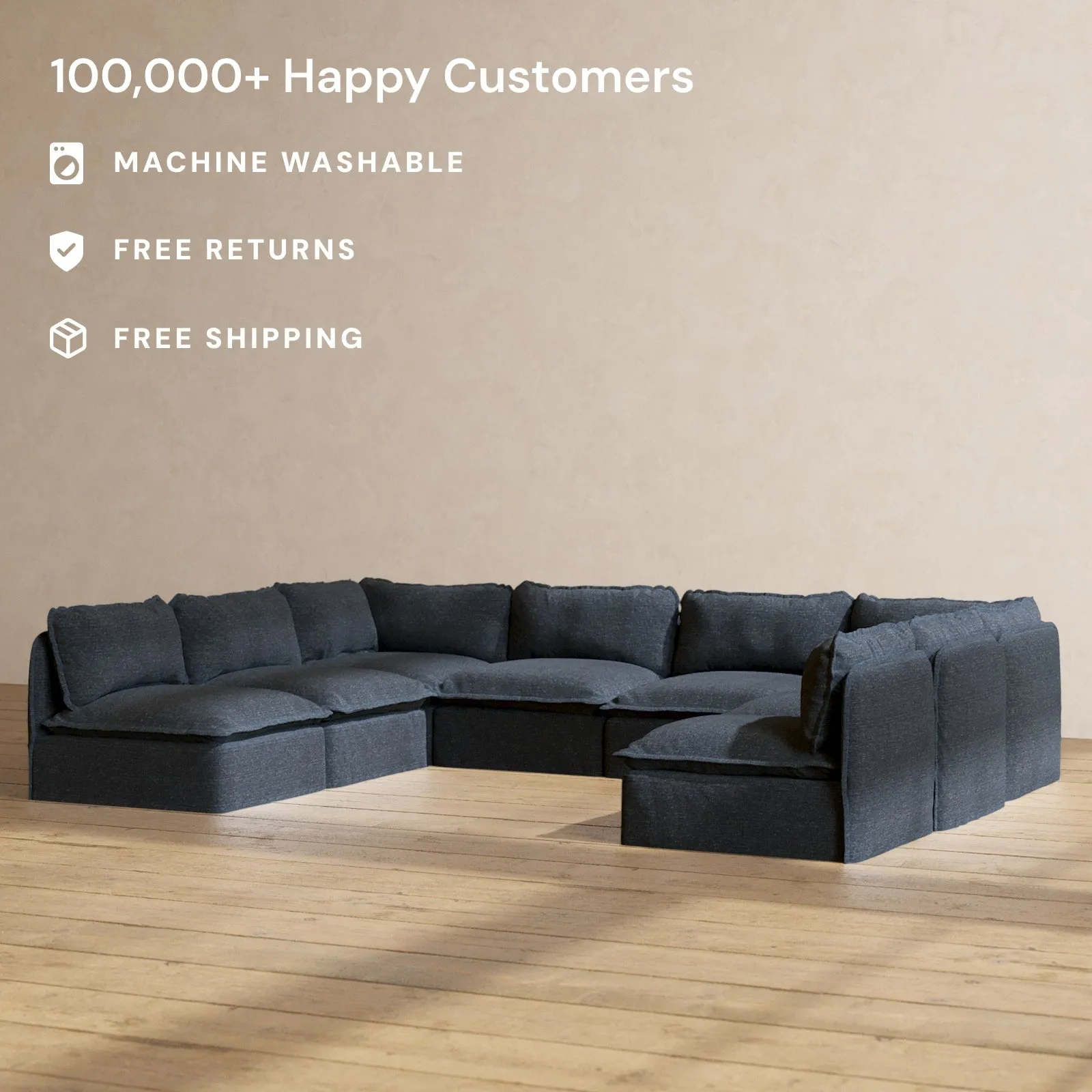 Modular Performance 8-Seater Open-Ends U-Sectional in Indigo | Relaxed Blend