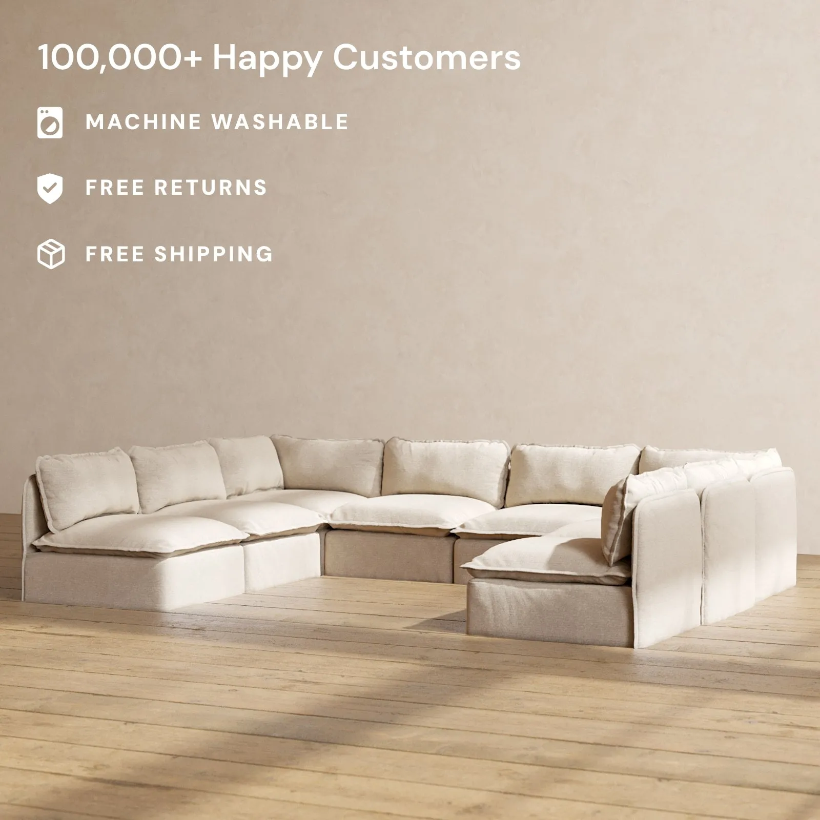 Modular Performance 8-Seater Open-Ends U-Sectional in Oat | Deluxe Blend