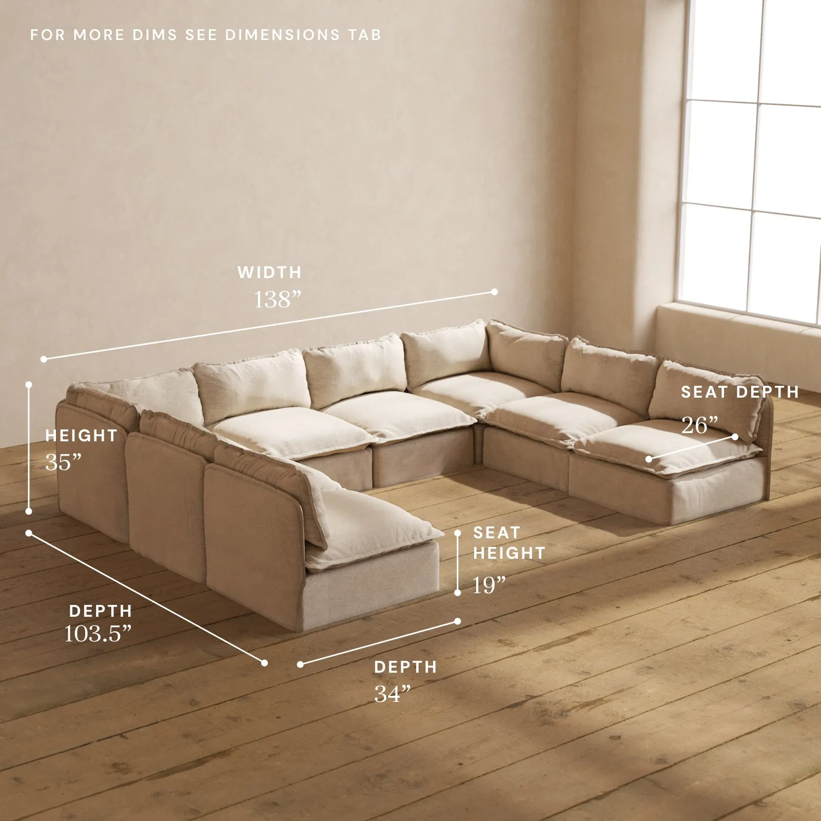 Modular Performance 8-Seater Open-Ends U-Sectional in Oat | Deluxe Blend