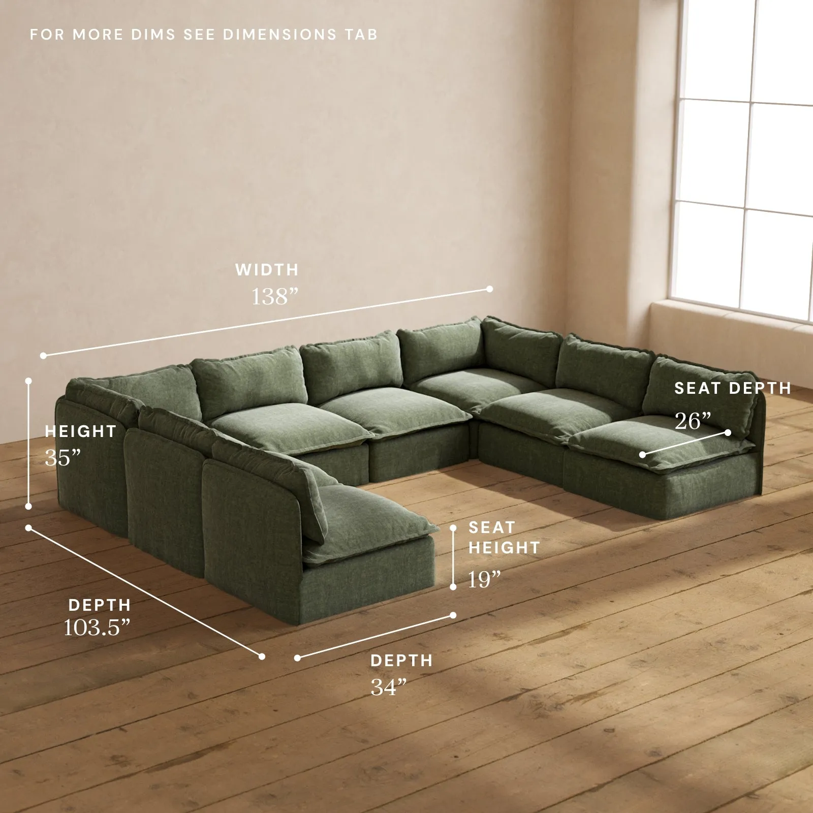 Modular Performance 8-Seater Open-Ends U-Sectional in Willow | Deluxe Blend