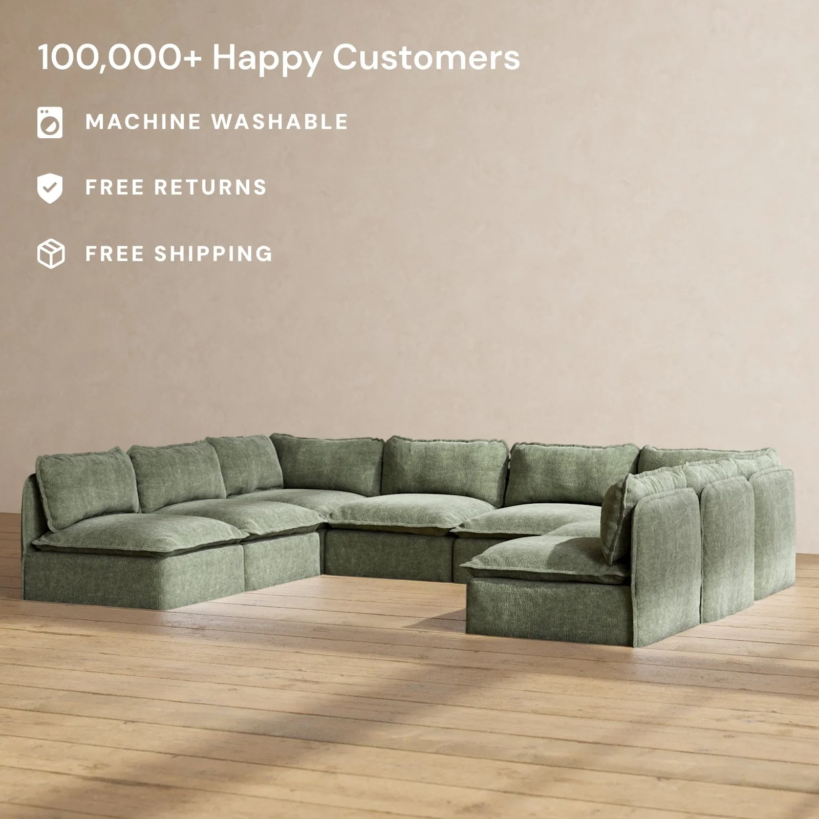 Modular Performance 8-Seater Open-Ends U-Sectional in Willow | Deluxe Blend