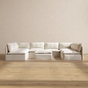 Modular Performance 8-Seater Open-Ends U-Sectional   Ottoman in Flour | Deluxe Blend