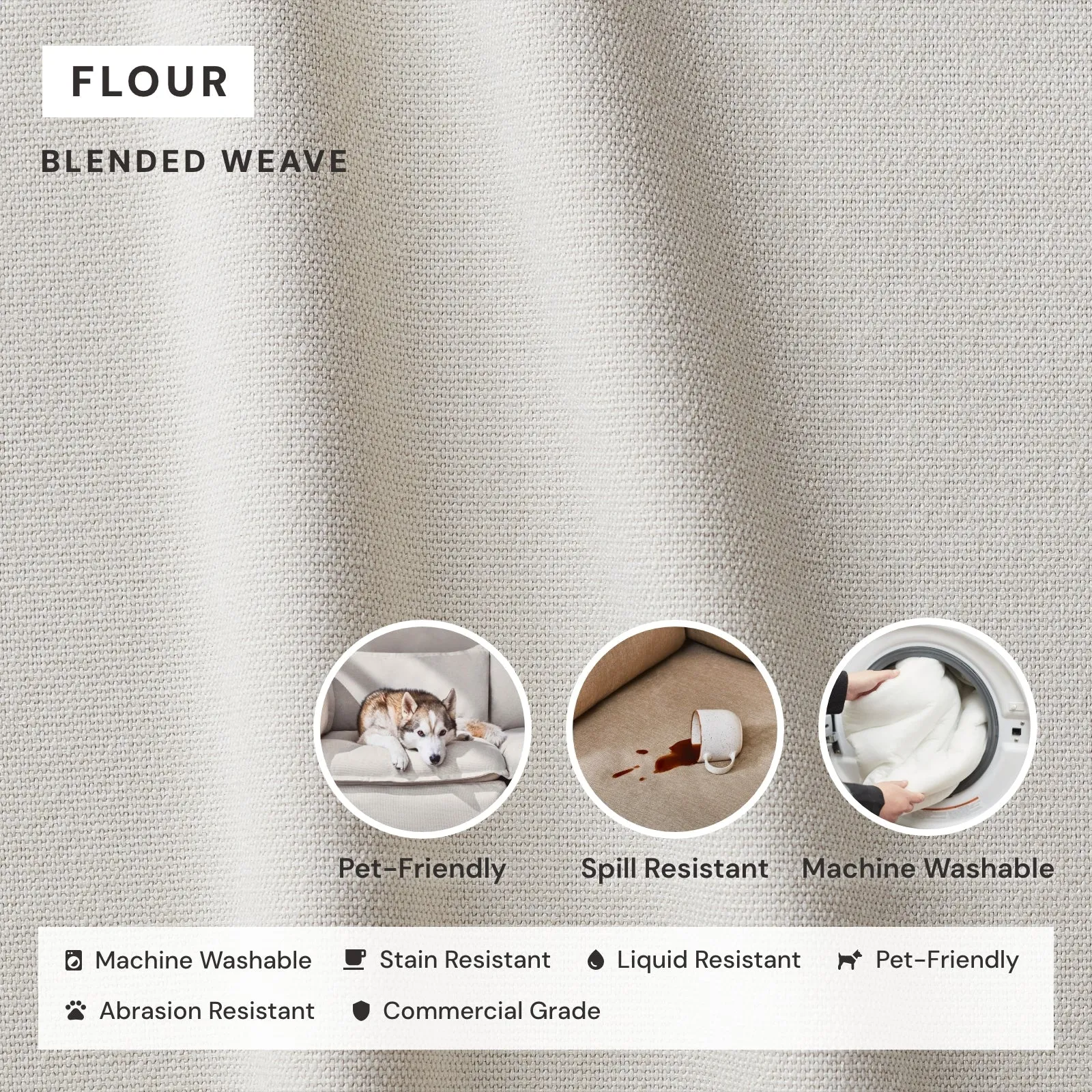Modular Performance 8-Seater Open-Ends U-Sectional   Ottoman in Flour | Deluxe Blend