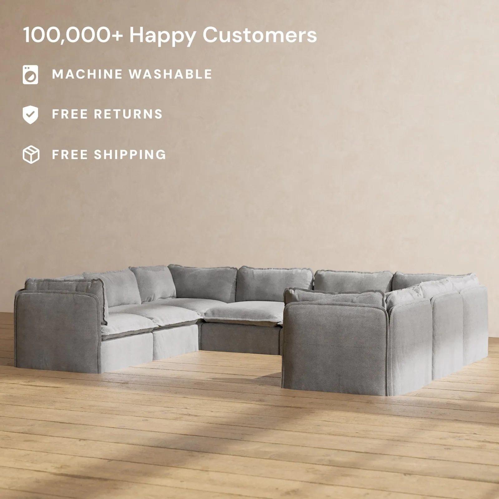 Modular Performance 8-Seater U-Sectional in Ash | Deluxe Blend