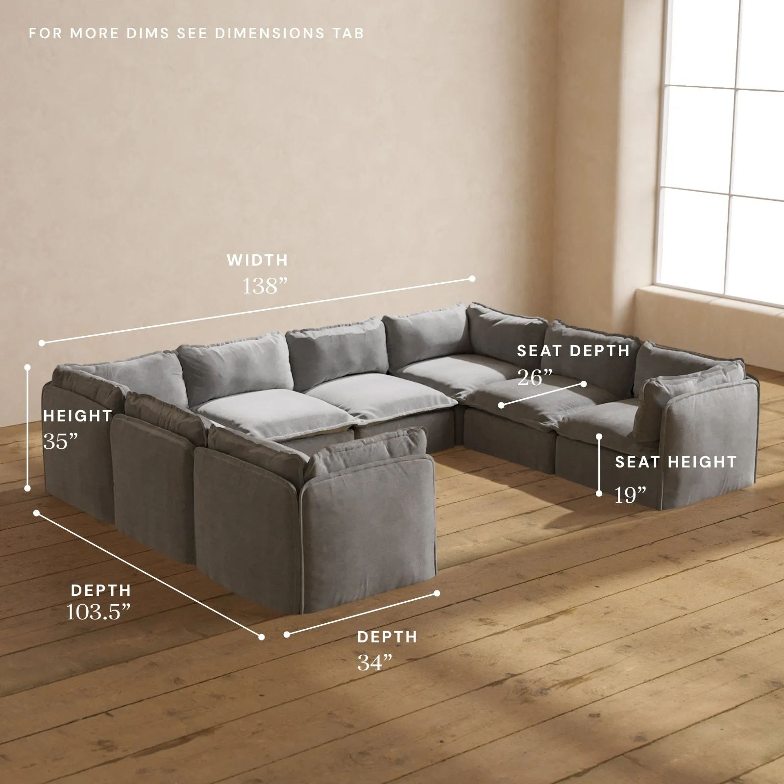 Modular Performance 8-Seater U-Sectional in Ash | Deluxe Blend