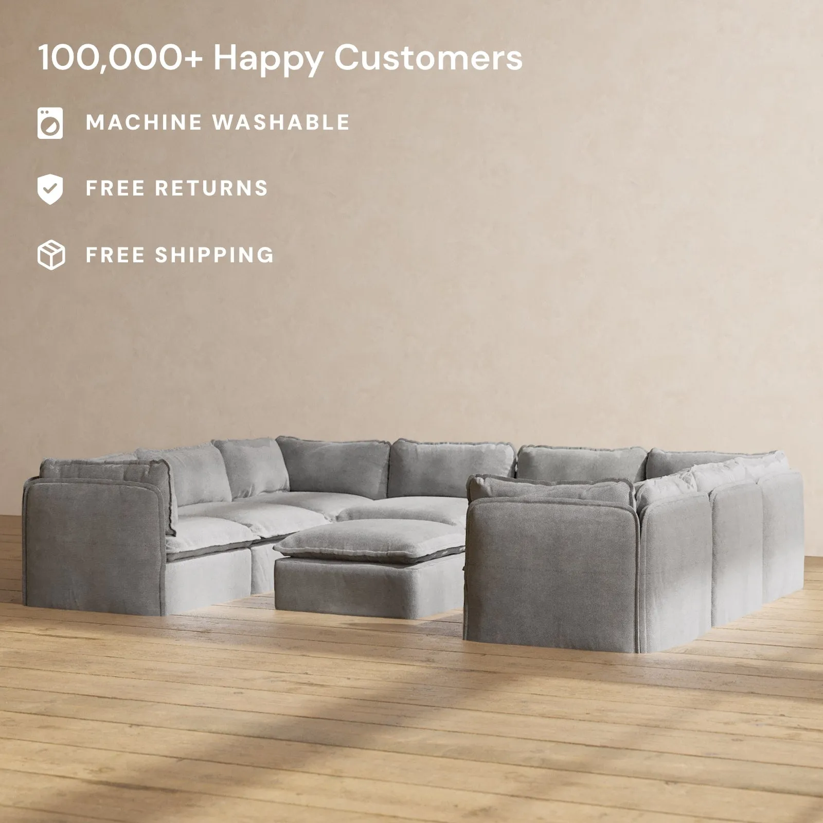 Modular Performance 8-Seater U-Sectional   Ottoman in Ash | Deluxe Blend