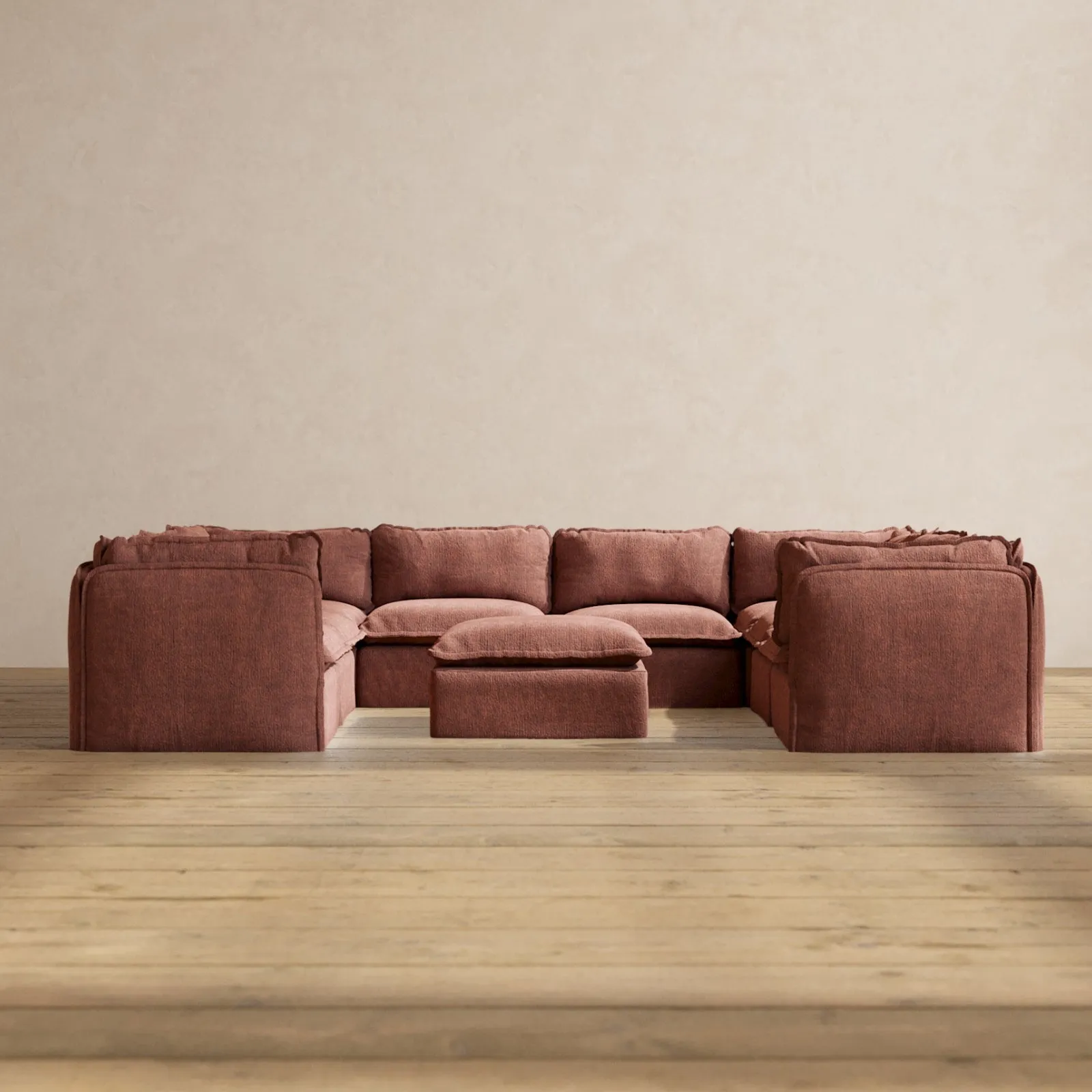 Modular Performance 8-Seater U-Sectional   Ottoman in Chestnut | Deluxe Blend