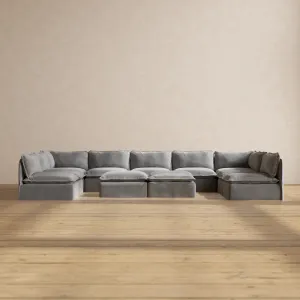 Modular Performance 9-Seater Open-Ends U-Sectional   Bench Ottoman in Ash | Relaxed Blend