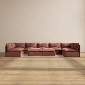 Modular Performance 9-Seater Open-Ends U-Sectional   Bench Ottoman in Chestnut | Deluxe Blend