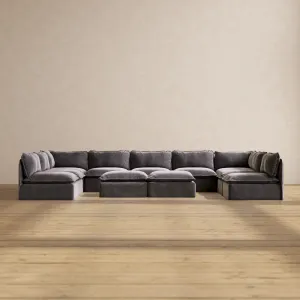 Modular Performance 9-Seater Open-Ends U-Sectional   Bench Ottoman in Cinder | Relaxed Blend