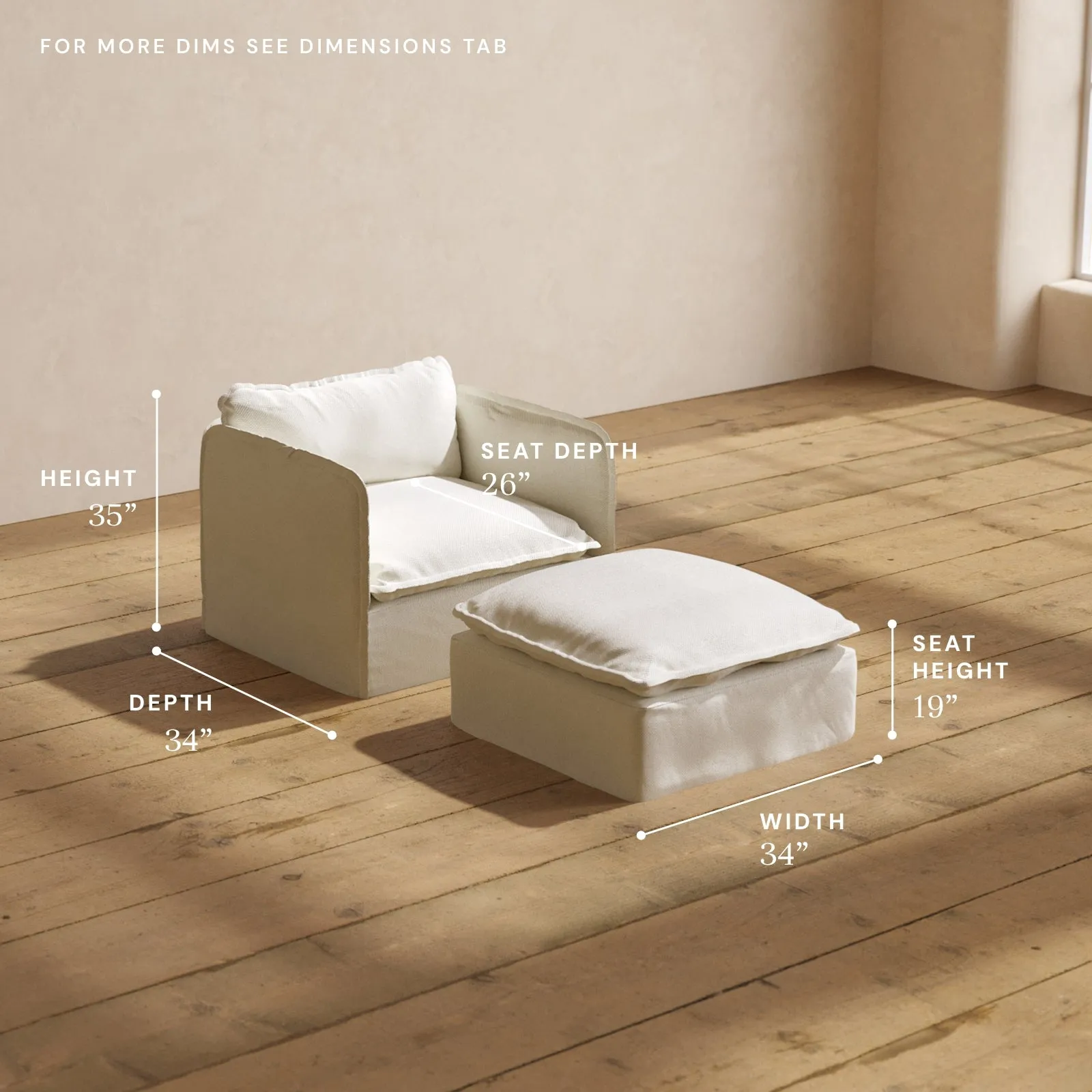 Modular Performance Armchair & Ottoman in Eggshell | Deluxe Blend