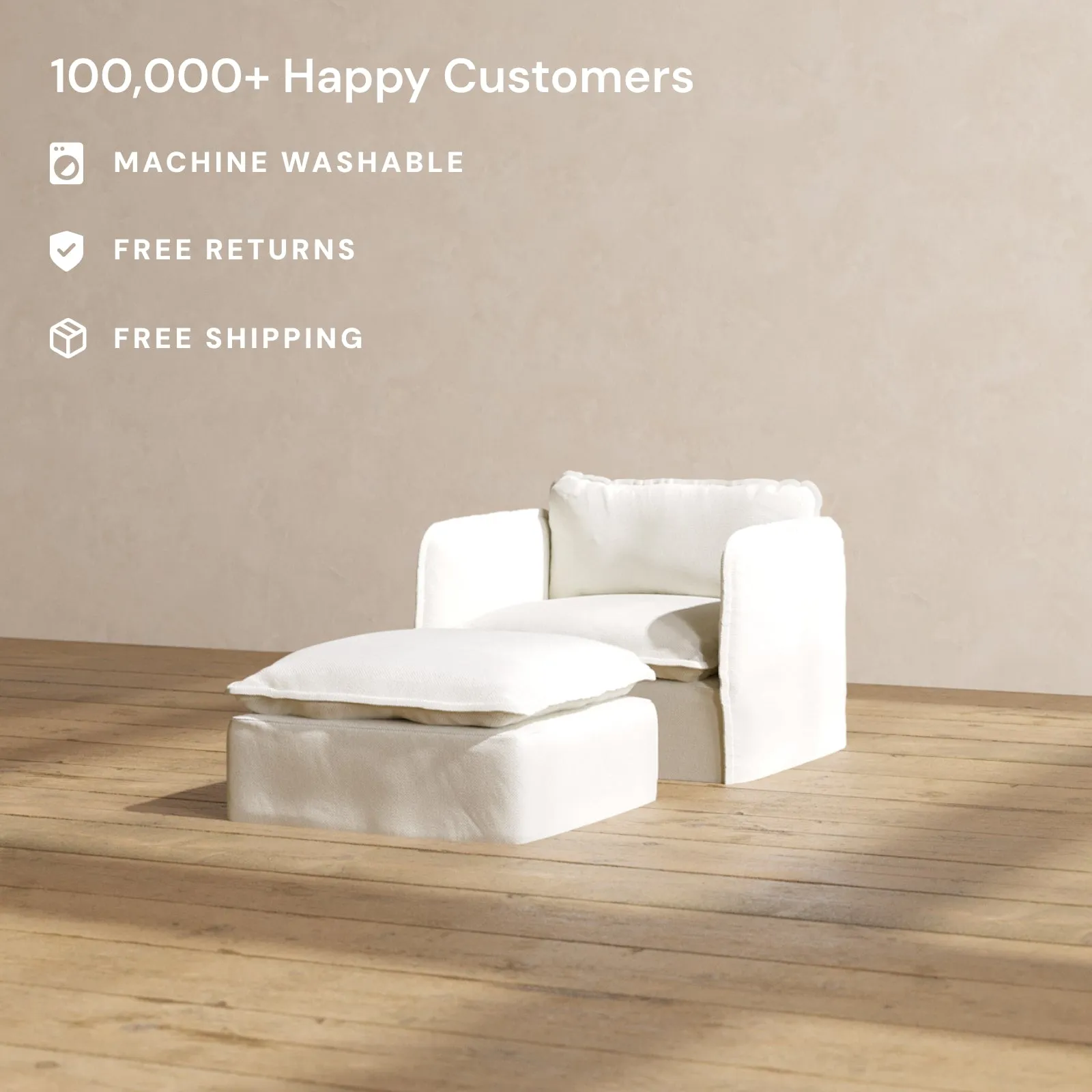 Modular Performance Armchair & Ottoman in Eggshell | Deluxe Blend