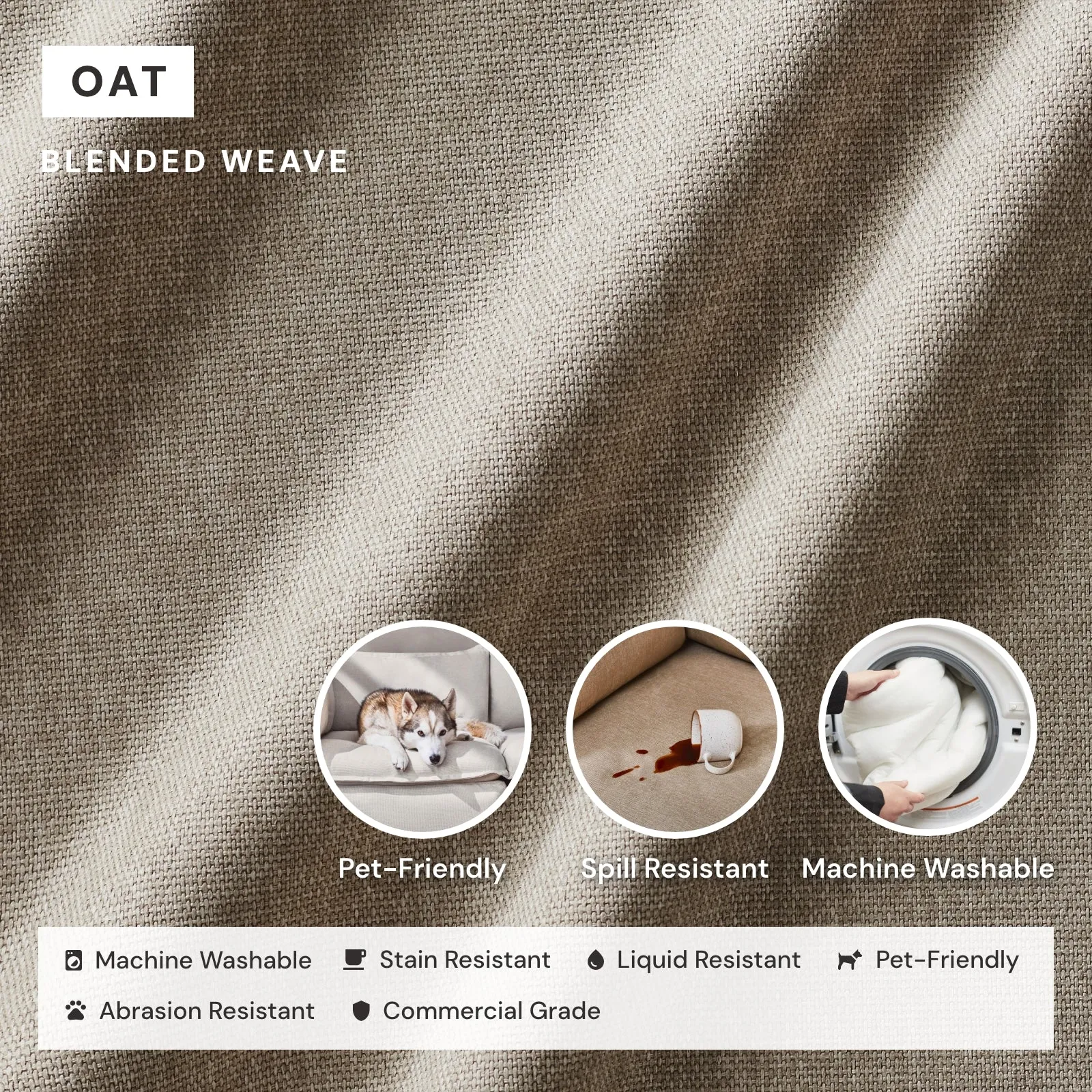 Modular Washable 2-Seater Sectional in Oat | Deluxe  Seat | Cloud Pillow