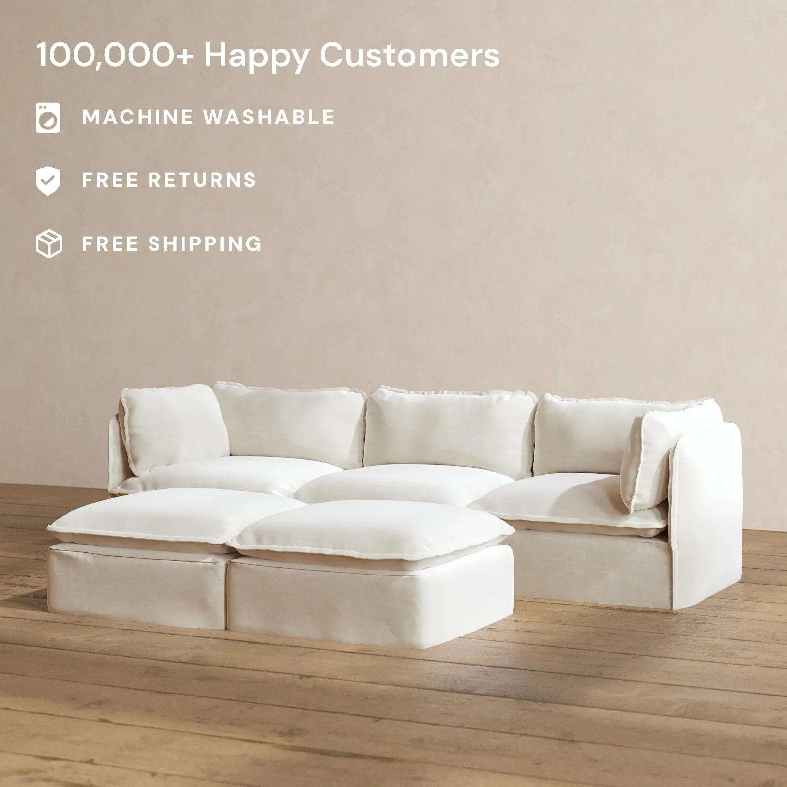 Modular Washable 3-Seater   Bench Ottoman in Coco | Memorix  Seat | Contour Pillow