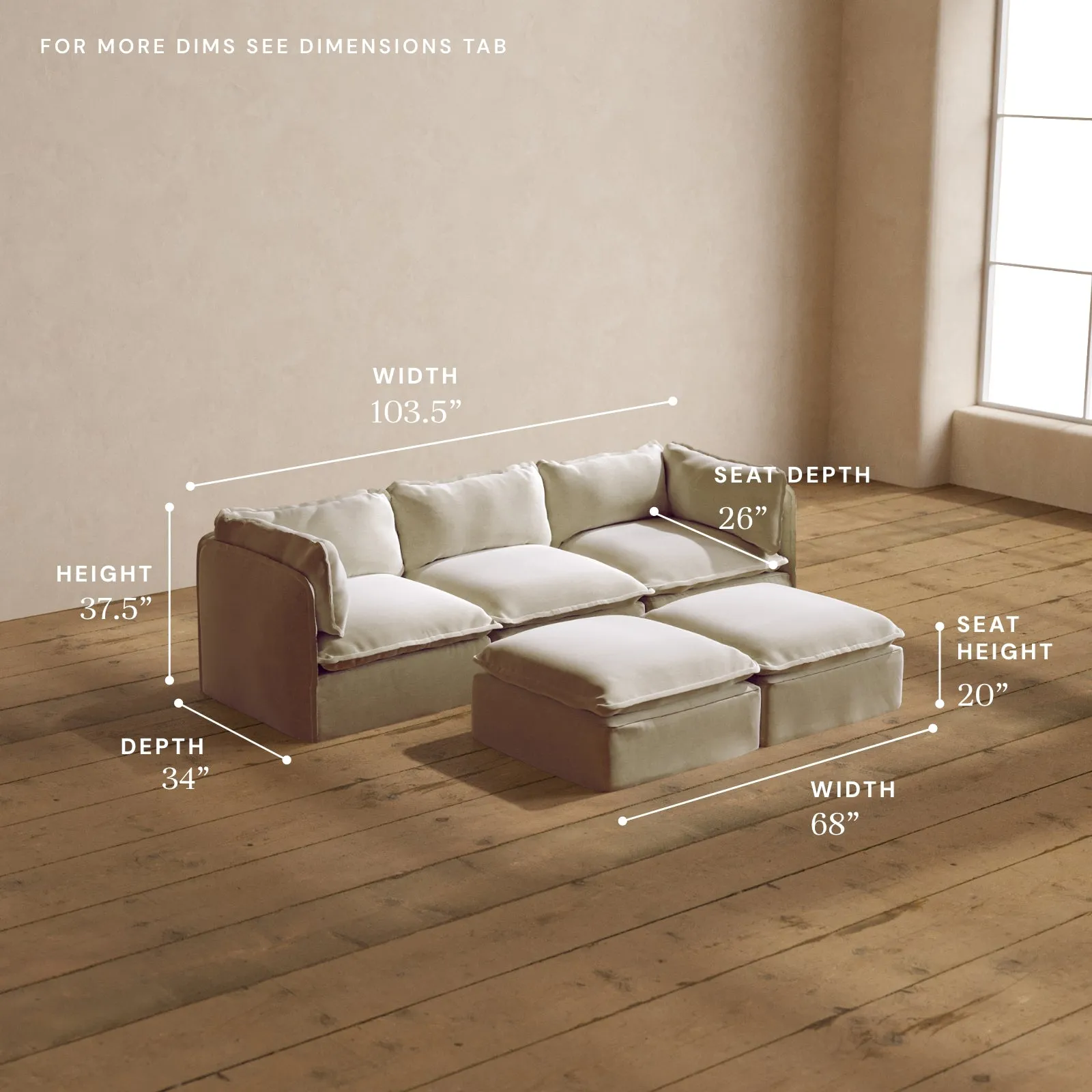 Modular Washable 3-Seater   Bench Ottoman in Coco | Memorix  Seat | Contour Pillow