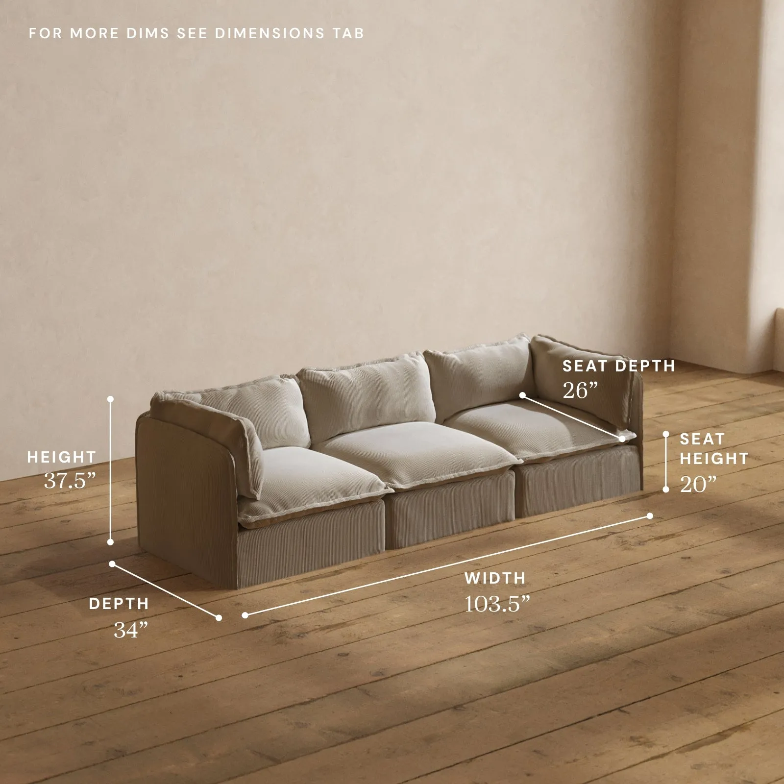 Modular Washable 3-Seater in Milk | Deluxe  Seat | Cloud Pillow