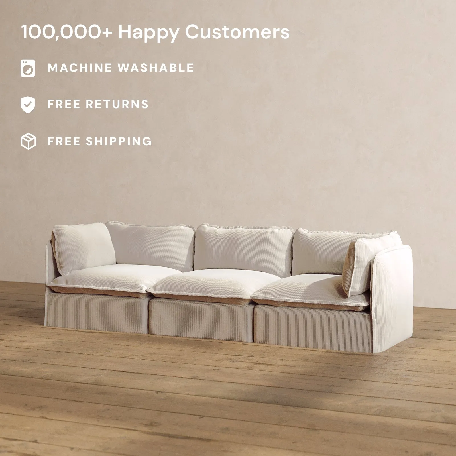 Modular Washable 3-Seater in Milk | Deluxe  Seat | Cloud Pillow