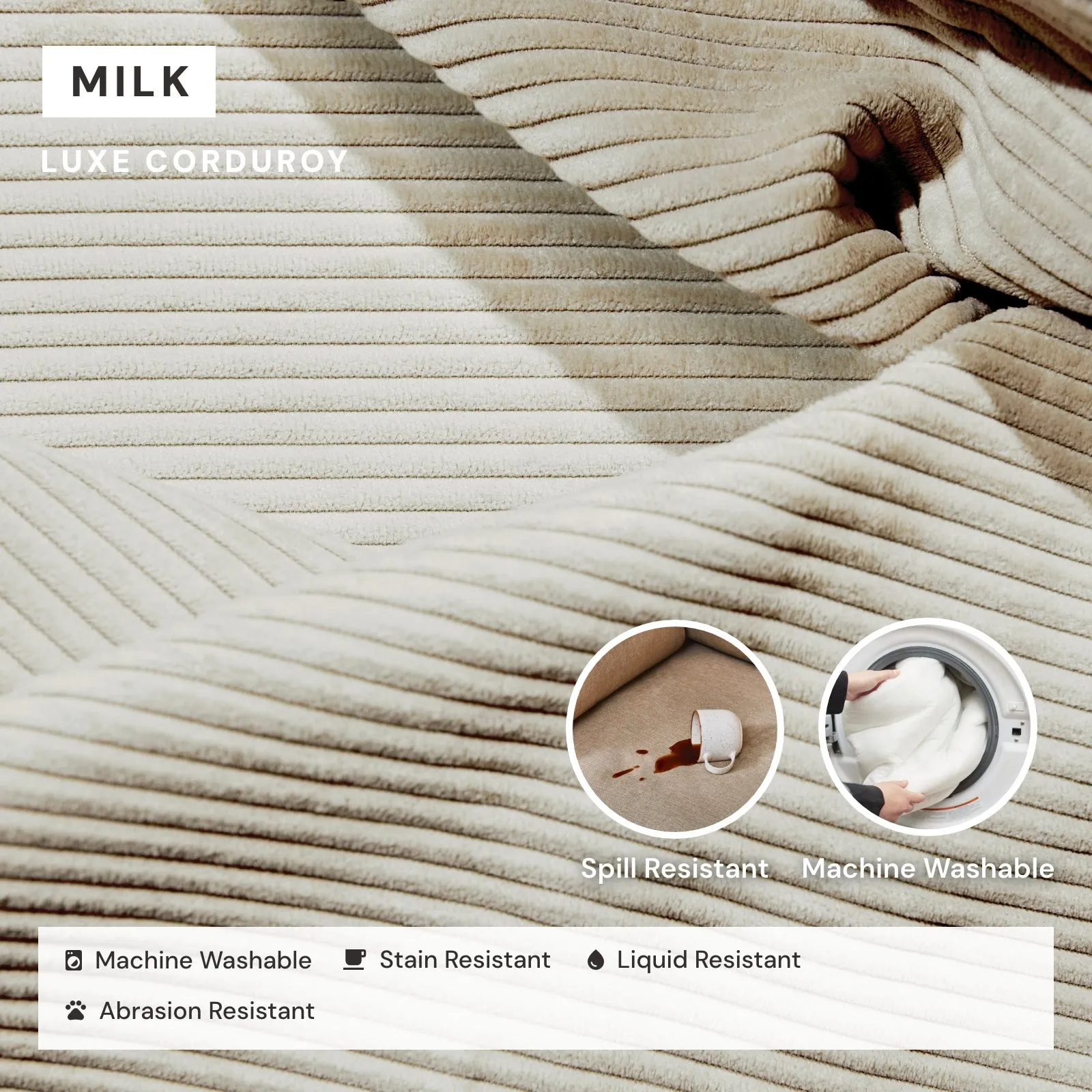Modular Washable 3-Seater in Milk | Deluxe  Seat | Cloud Pillow