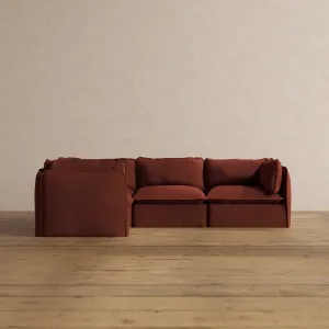 Modular Washable 4-Seater Corner Sectional in Rust | Deluxe  Seat | Cloud Pillow