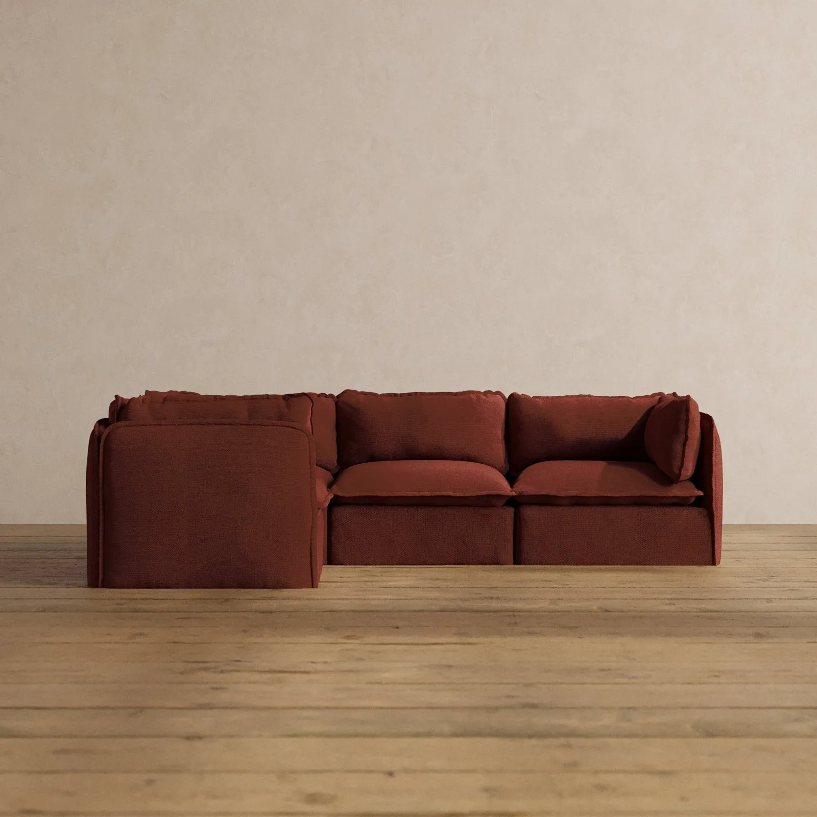 Modular Washable 4-Seater Corner Sectional in Rust | Deluxe  Seat | Cloud Pillow