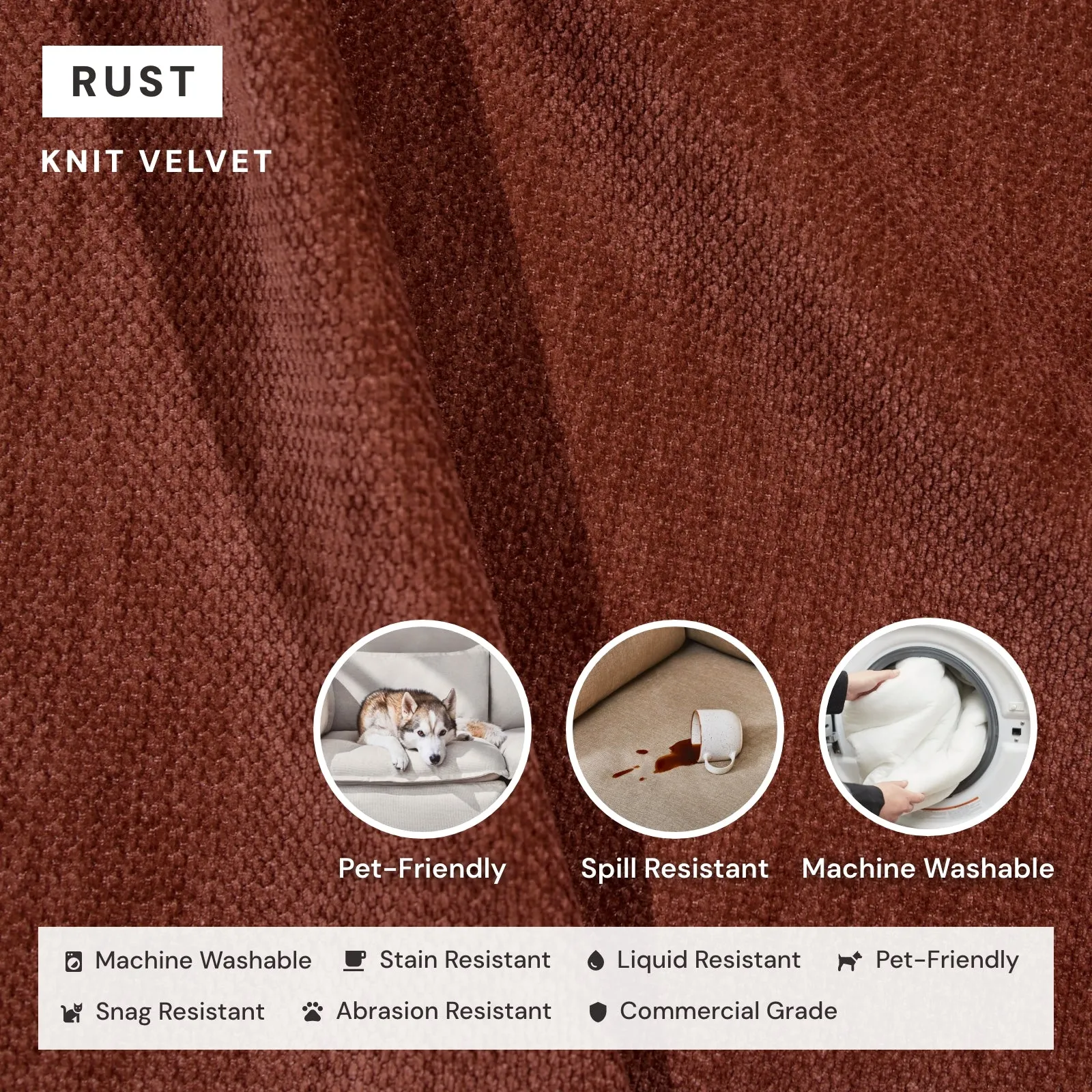Modular Washable 4-Seater Corner Sectional in Rust | Deluxe  Seat | Cloud Pillow