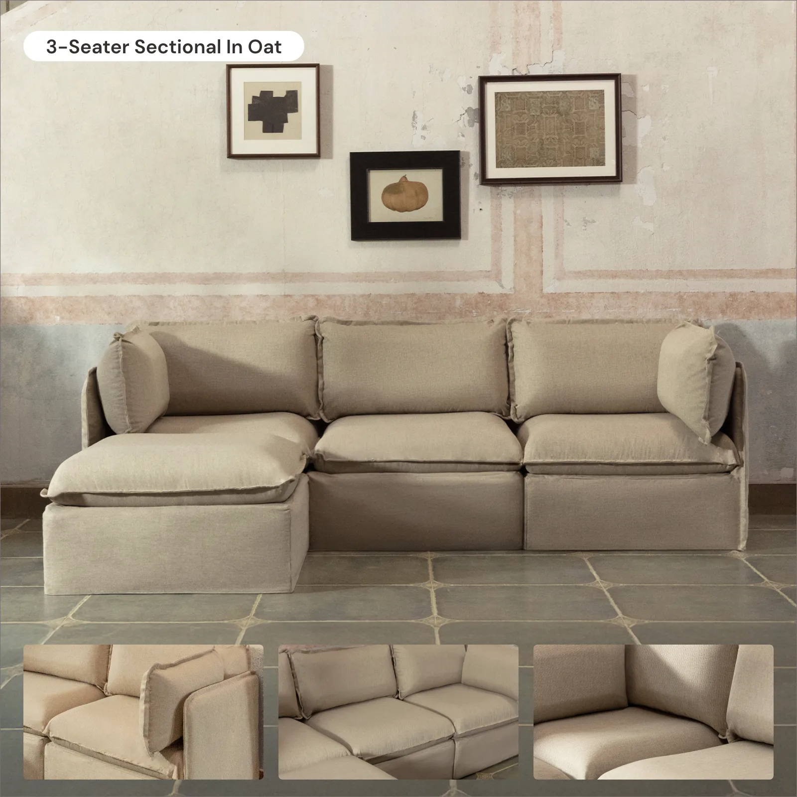 Modular Washable 4-Seater in Oat | Deluxe  Seat | Cloud Pillow
