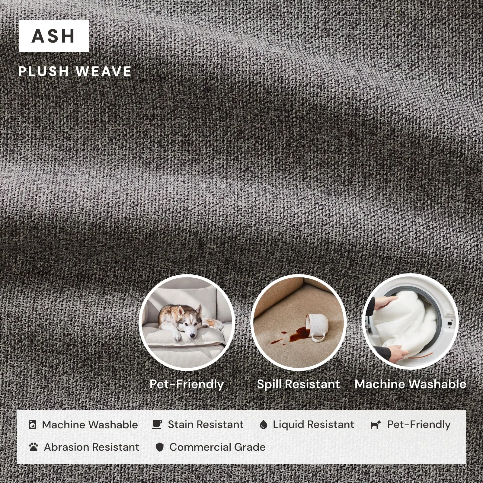 Modular Washable 6-Seater U-Sectional in Ash | Deluxe  Seat | Cloud Pillow