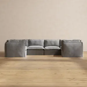 Modular Washable 6-Seater U-Sectional in Ash | Deluxe  Seat | Cloud Pillow