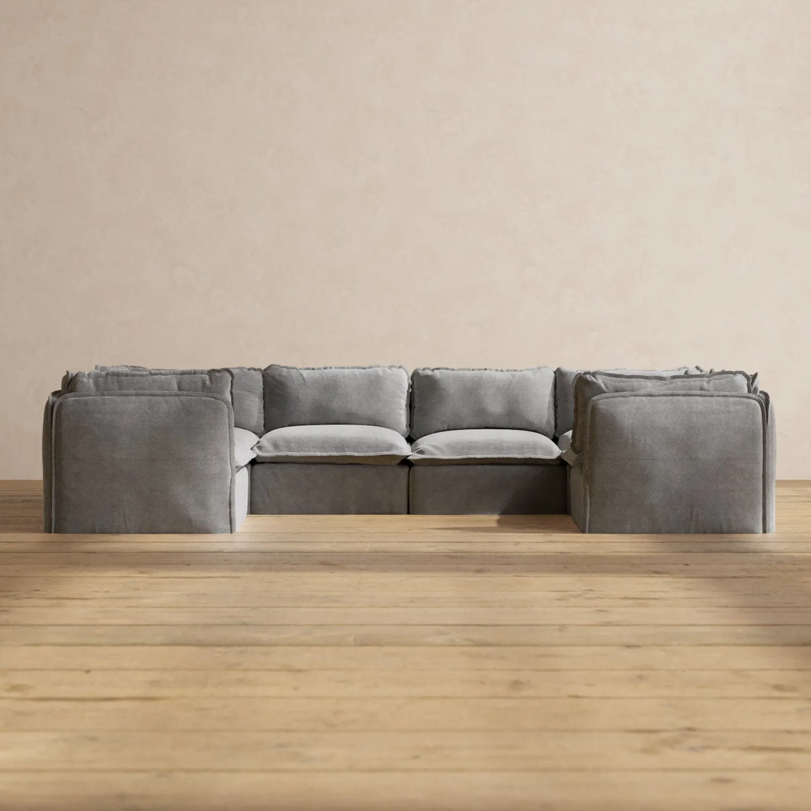 Modular Washable 6-Seater U-Sectional in Ash | Deluxe  Seat | Cloud Pillow