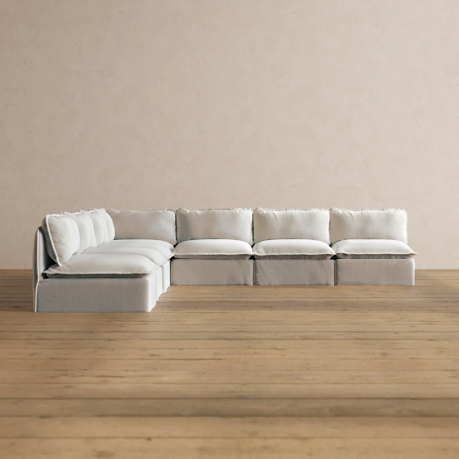 Modular Washable 7-Seater Open-Ends Corner Sectional in Milk | Deluxe  Seat | Cloud Pillow