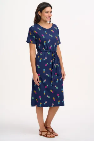 Moira Midi Jersey Dress - Navy. Rainbow Pineapples